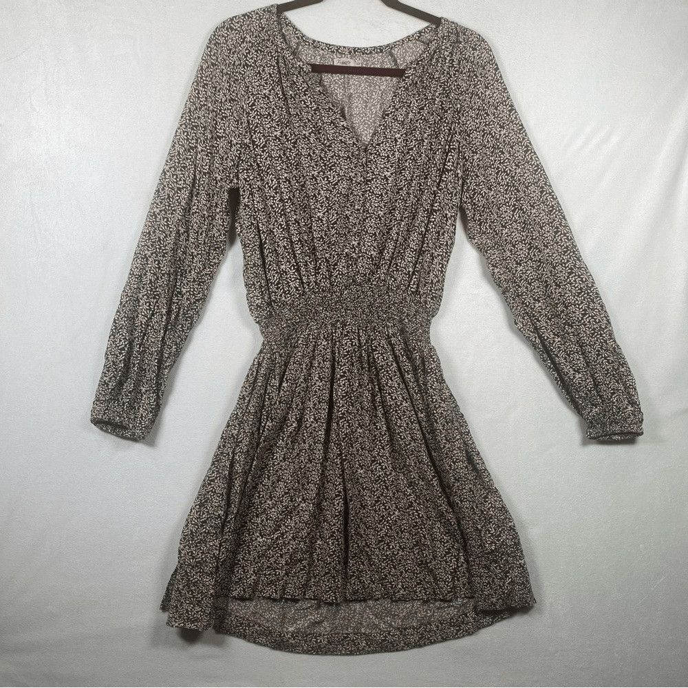 Faherty Montara Dress Womens S Leaf Batik Print Smocked Waist Long Sleeve